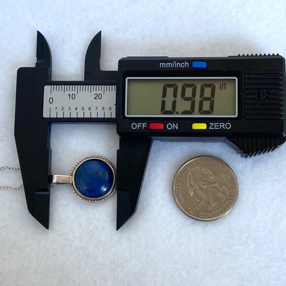 950 Silver Dainty Round Lapis Lazuli Pendant Cabochon Necklace 18" Cable Chain - Picture 14 of 16